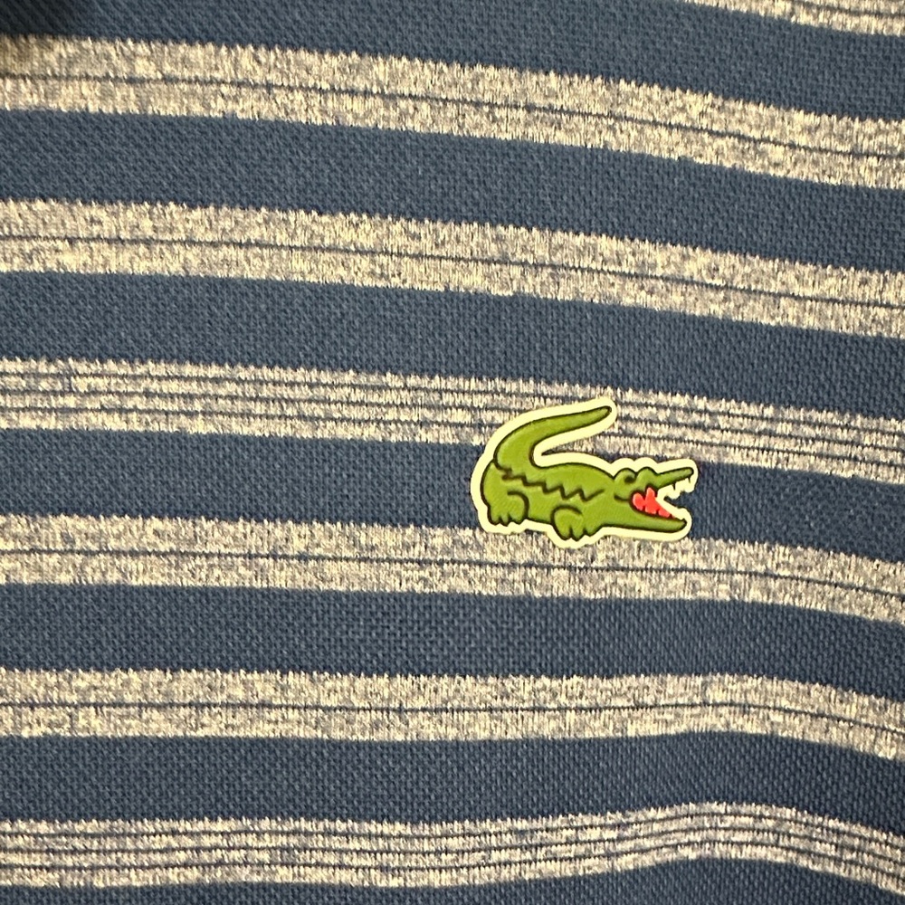 Lacoste Men's Navy and Gray Striped Polo Shirt - Picture 3 of 5